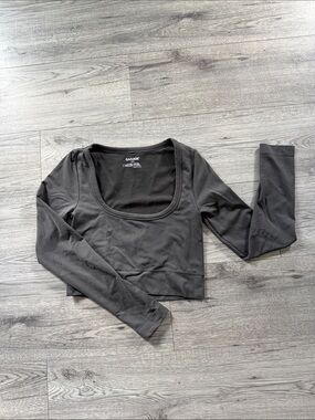 Garage Gray Long Sleeve Scoop Neck Crop Top